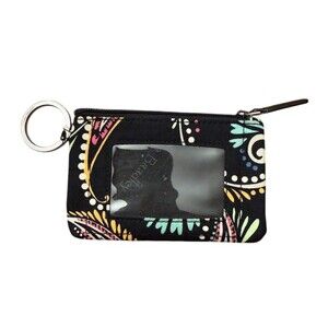 Vera Bradley Black Floral Paisley Zip ID Case Coin Purse